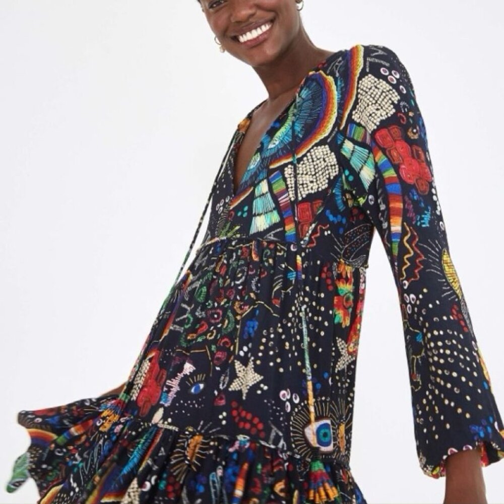 FARM Rio Black Multi-Color Mini Dress